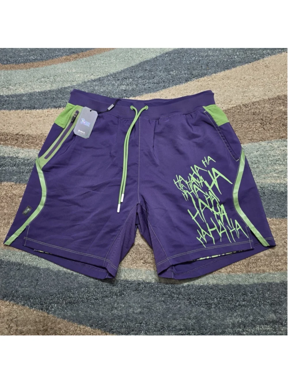 DC Comics Joker SuperX Performance Shorts Lined Purple Green XL NWT Gym